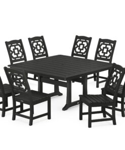 Polywood: Chinoiserie 9-Piece Square Side Chair Dining Set with Trestle Legs