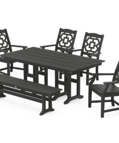 Polywood: Chinoiserie 6-Piece Farmhouse Dining Set with Bench