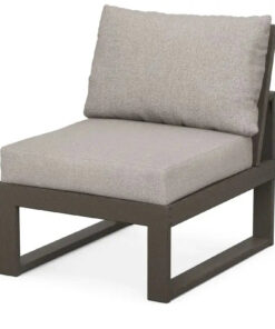 POLYWOOD Edge Modular Armless Chair in Vintage Coffee Finish with Weathered Tweed Cushion