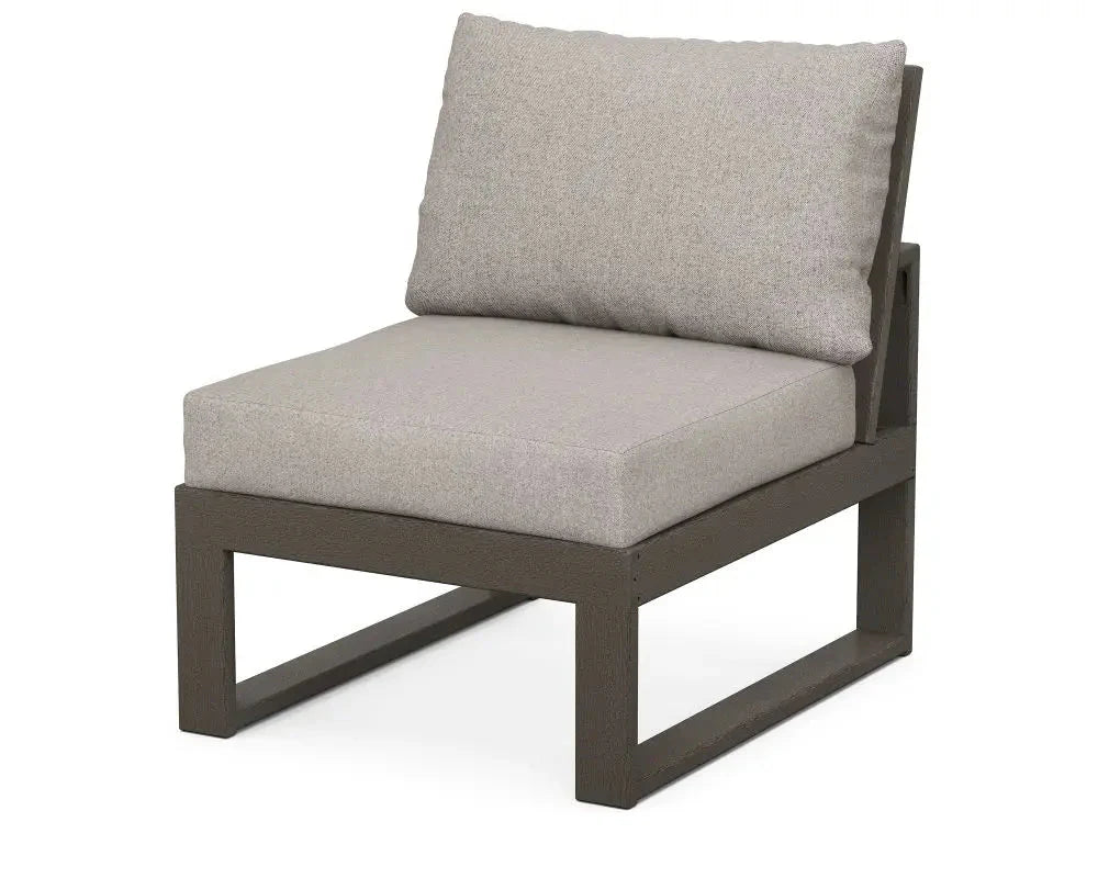 POLYWOOD Edge Modular Armless Chair in Vintage Coffee Finish with Weathered Tweed Cushion