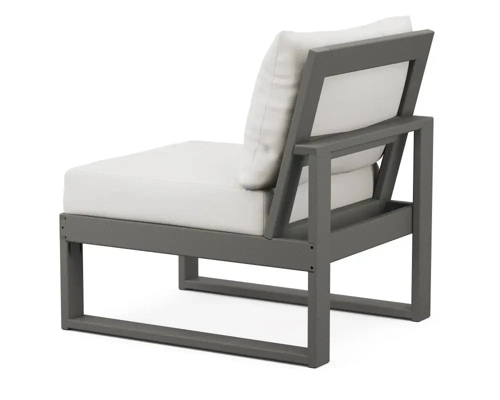 POLYWOOD Edge Modular Armless Chair in Vintage Coffee Finish with Weathered Tweed Cushion - Image 2