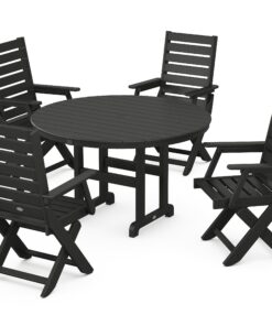 Polywood: Captain Folding Chair 5-Piece Round Dining Set