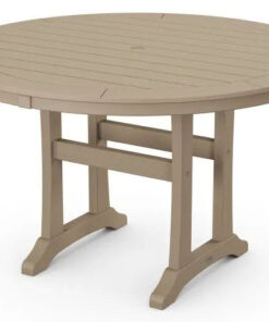 POLYWOOD 48 Round Nautical Trestle Outdoor Dining Table in Vintage Sahara