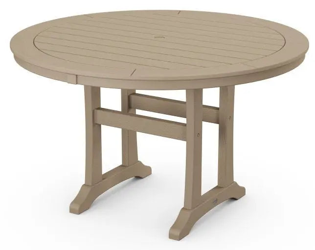 POLYWOOD 48 Round Nautical Trestle Outdoor Dining Table in Vintage Sahara