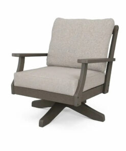 POLYWOOD Braxton Deep Seating Swivel Lounge Chair in Vintage Coffee with Cast Ash Cushions
