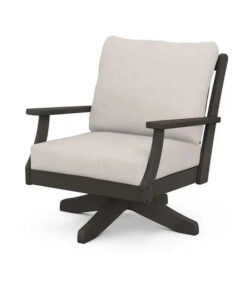 POLYWOOD Braxton Deep Seating Swivel Lounge Chair in Vintage Coffee with Essential Sand Cushions