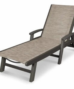 POLYWOOD Coastal Chaise Sling Lounge with Vintage Coffee Finish and Onyx Sling