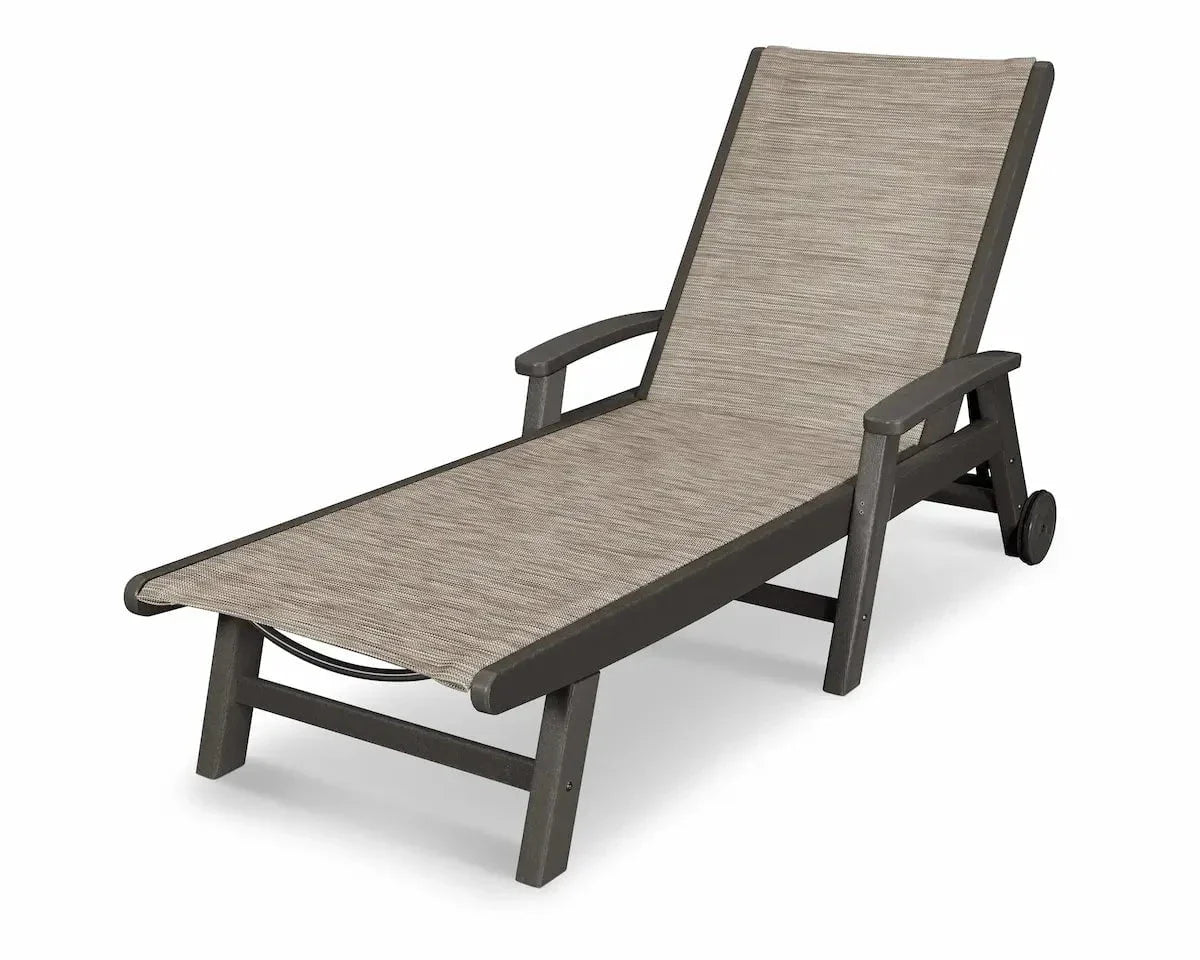 POLYWOOD Coastal Chaise Sling Lounge with Vintage Coffee Finish and Onyx Sling