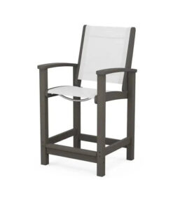 POLYWOOD Coastal Counter Sling Chair in Vintage Coffee with White Sling