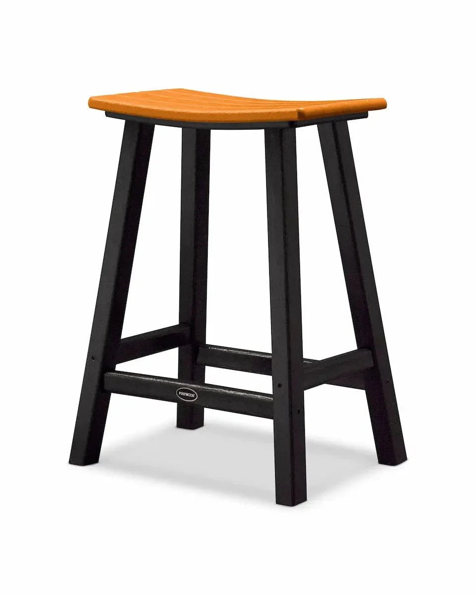 POLYWOOD Contempo Saddle Counter Stool with Black Legs and Tangerine Seat