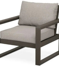 POLYWOOD Edge Club Chair in Vintage Coffee Finish with Weathered Tweed Cushion