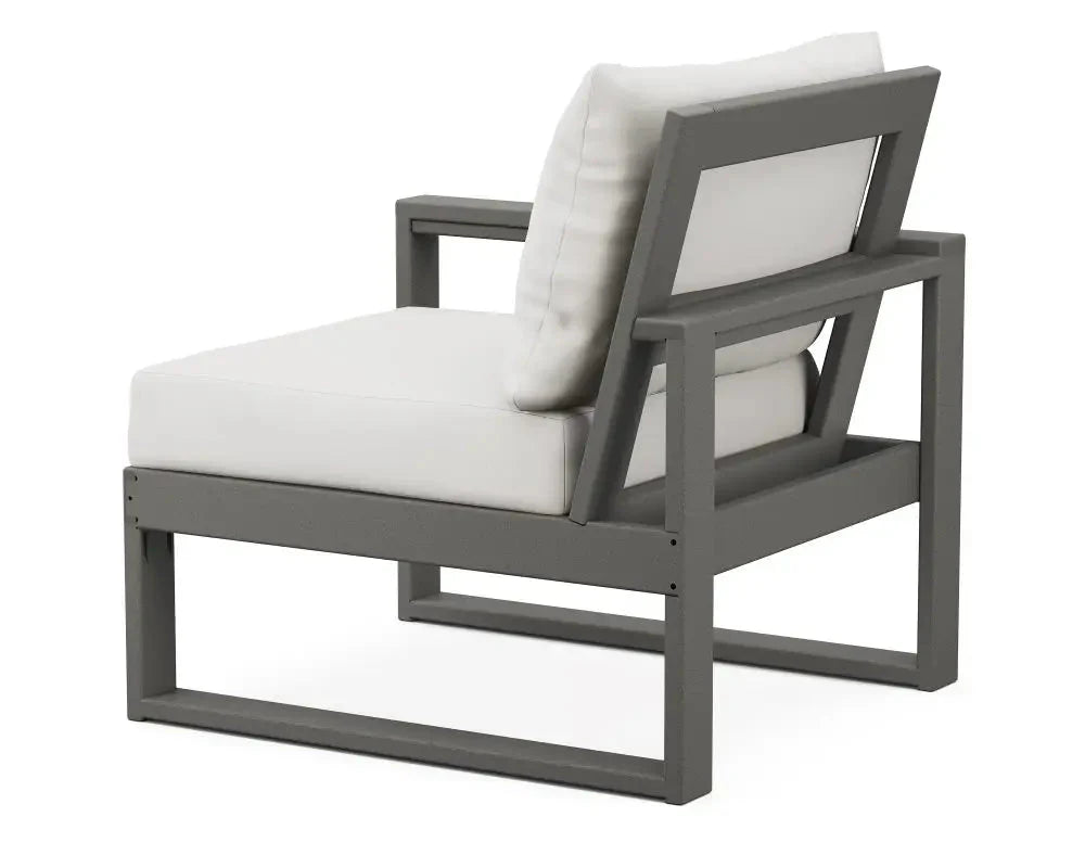 POLYWOOD Edge Modular Left Arm Chair in Vintage Coffee with Weathered Tweed Cushion - Image 2