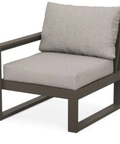 POLYWOOD Edge Modular Left Arm Chair in Vintage Coffee with Weathered Tweed Cushion