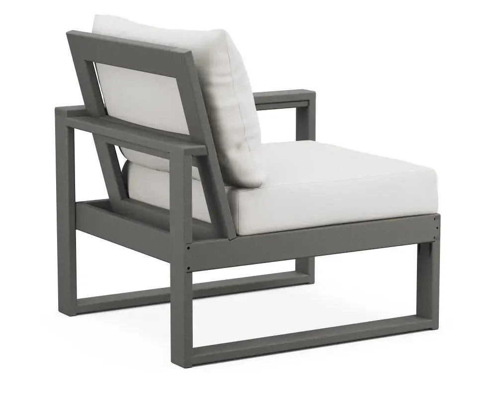 POLYWOOD Edge Modular Right Arm Chair in Vintage Coffee Finish with Weathered Tweed Cushion - Image 2