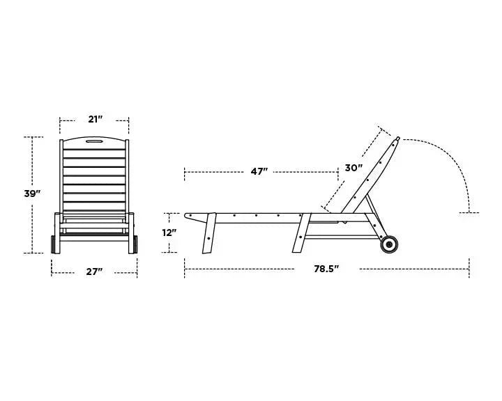 POLYWOOD Nautical Chaise with Wheels in Slate Grey - Image 2