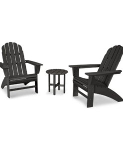 Polywood: Vineyard Curveback 3-Piece Adirondack Rocking Chair Set in Black