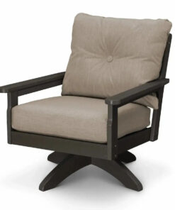 POLYWOOD Vineyard Deep Seating Swivel Chair in Vintage Coffee and Cast Ash Cushion