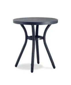 Ratana Palm Harbor 18 Round End Table with Durawood Top and Leather Antique Brown Weave on Legs