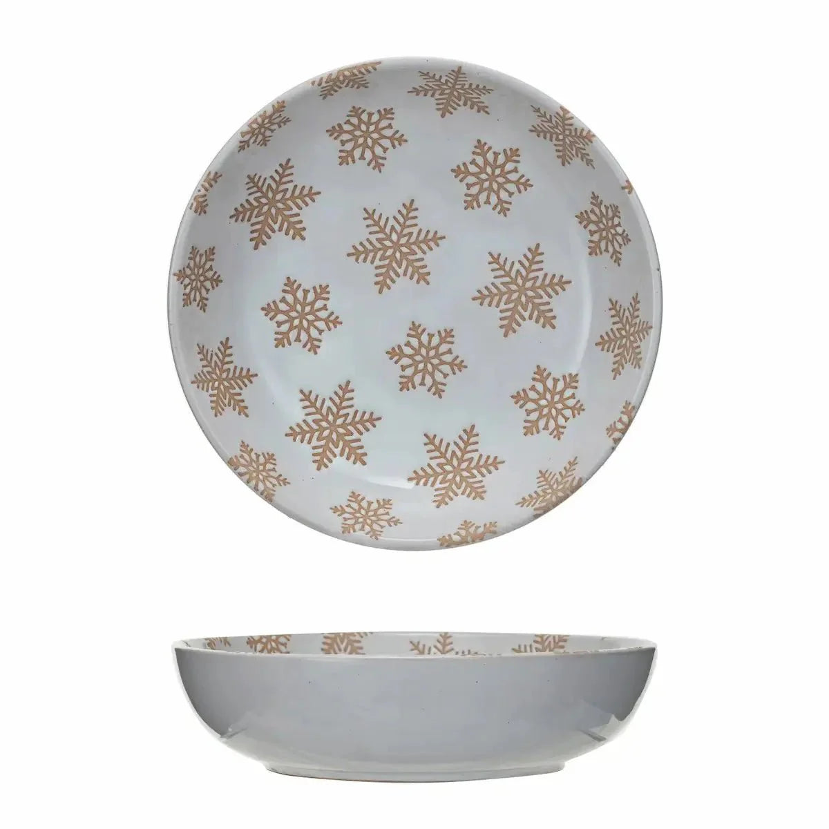 Reactive Glaze Stoneware Low Bowl with Snowflakes
