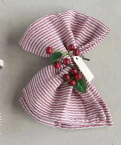 Red and White Cotton Stripe Napkins. Set of 4
