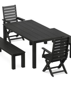 Polywood: Captain Folding Chair 5-Piece Parsons Dining Set with Benches