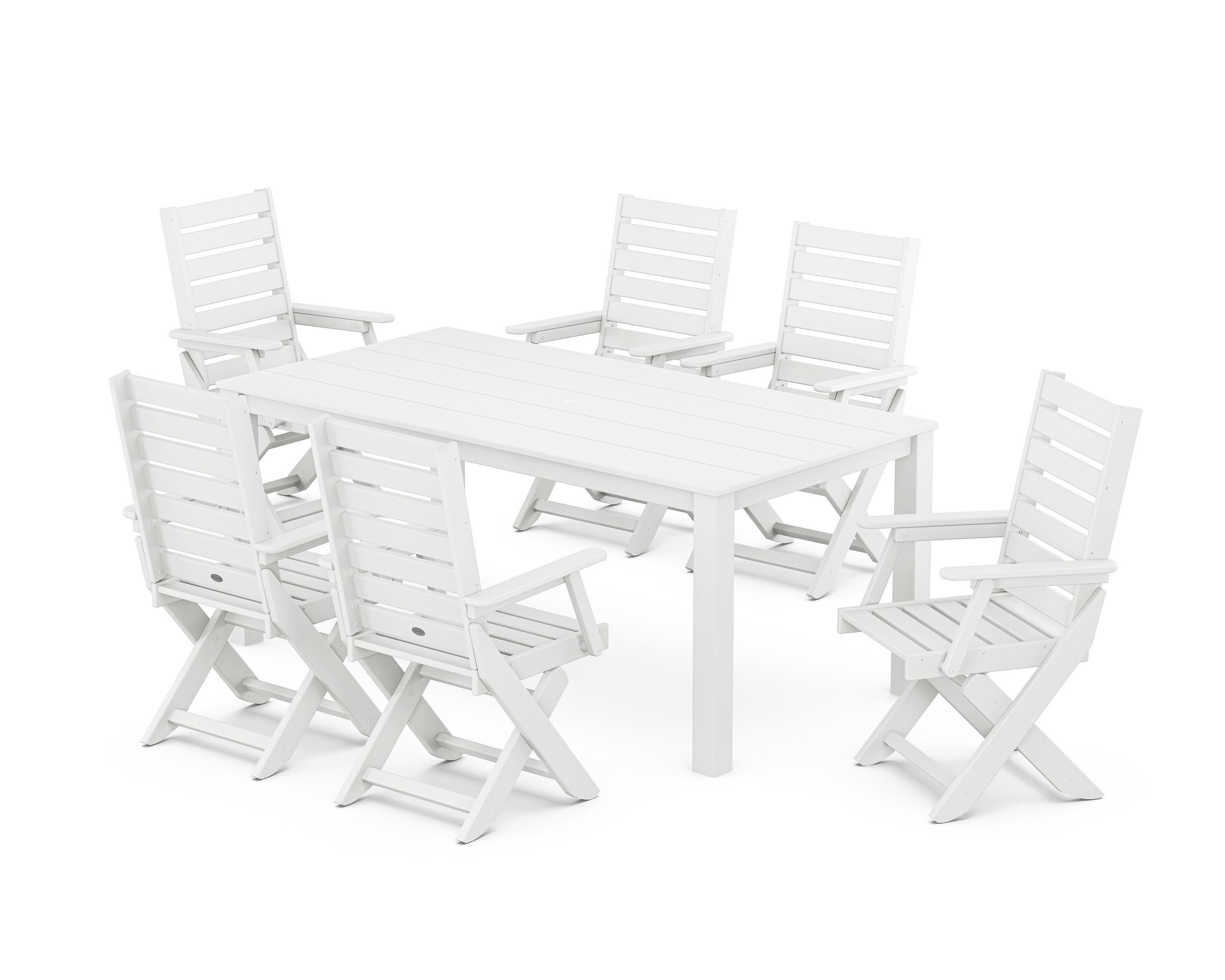 Polywood: Captain Folding Chair 7-Piece Parsons Dining Set in White - Image 6