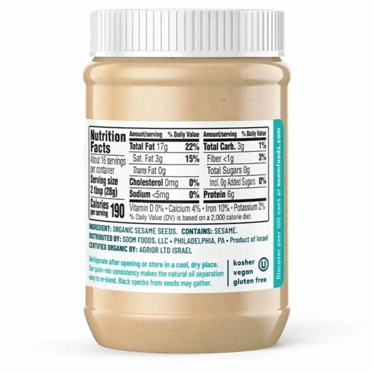 Soom Organic Tahini. 16oz - Image 2