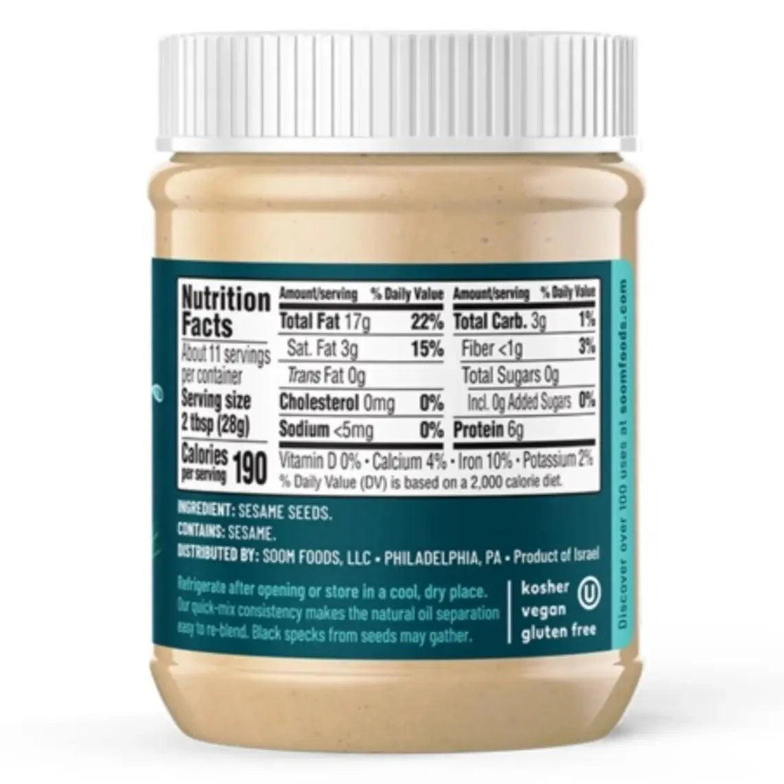 Soom Premium Tahini. 11oz - Image 2