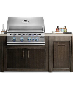 Stoll 71″ Brushed Black Outdoor Kitchen Island with Granite & Napoleon Stainless BBQ Grill