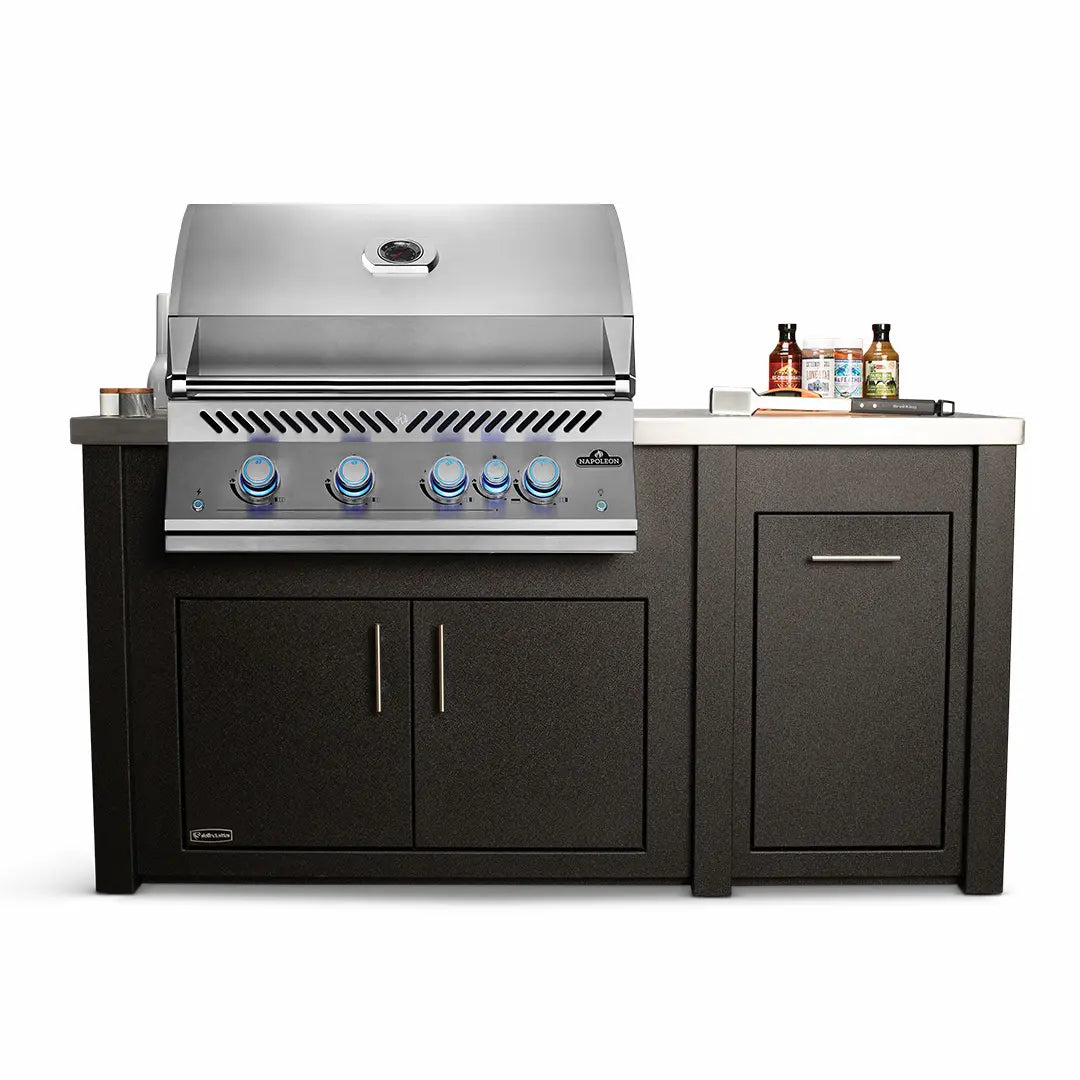 Stoll 71″ Graphite Island with Brushed Stainless Top & Napoleon Stainless BBQ Grill