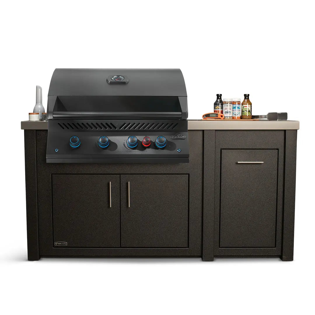 Stoll 71″ Graphite Kitchen Island with Concrete Top & Napoleon Matte Black BBQ Grill