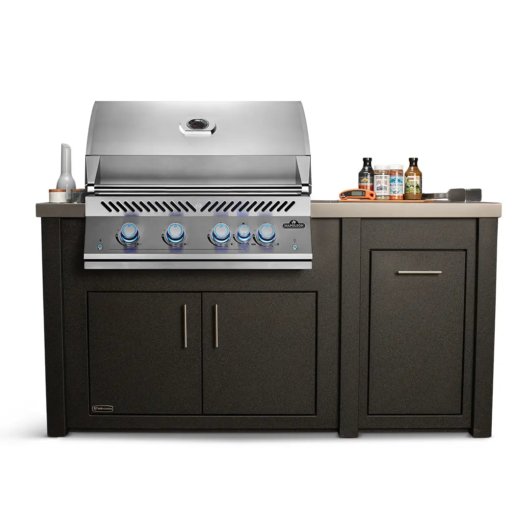 Stoll 71″ Graphite Kitchen Island with Concrete Top & Napoleon Stainless BBQ Grill