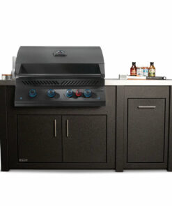 Stoll 71″ Graphite Outdoor Island with Brushed Stainless Top & Napoleon Matte Black BBQ Grill