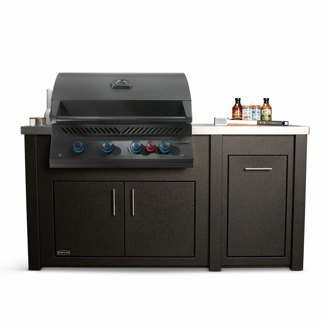 Stoll 71″ Graphite Outdoor Island with Brushed Stainless Top & Napoleon Matte Black BBQ Grill