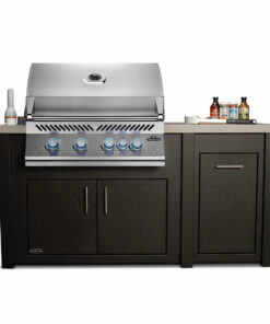 Stoll 71 Graphite Outdoor Kitchen Island with Granite Top and Stainless BBQ Grill