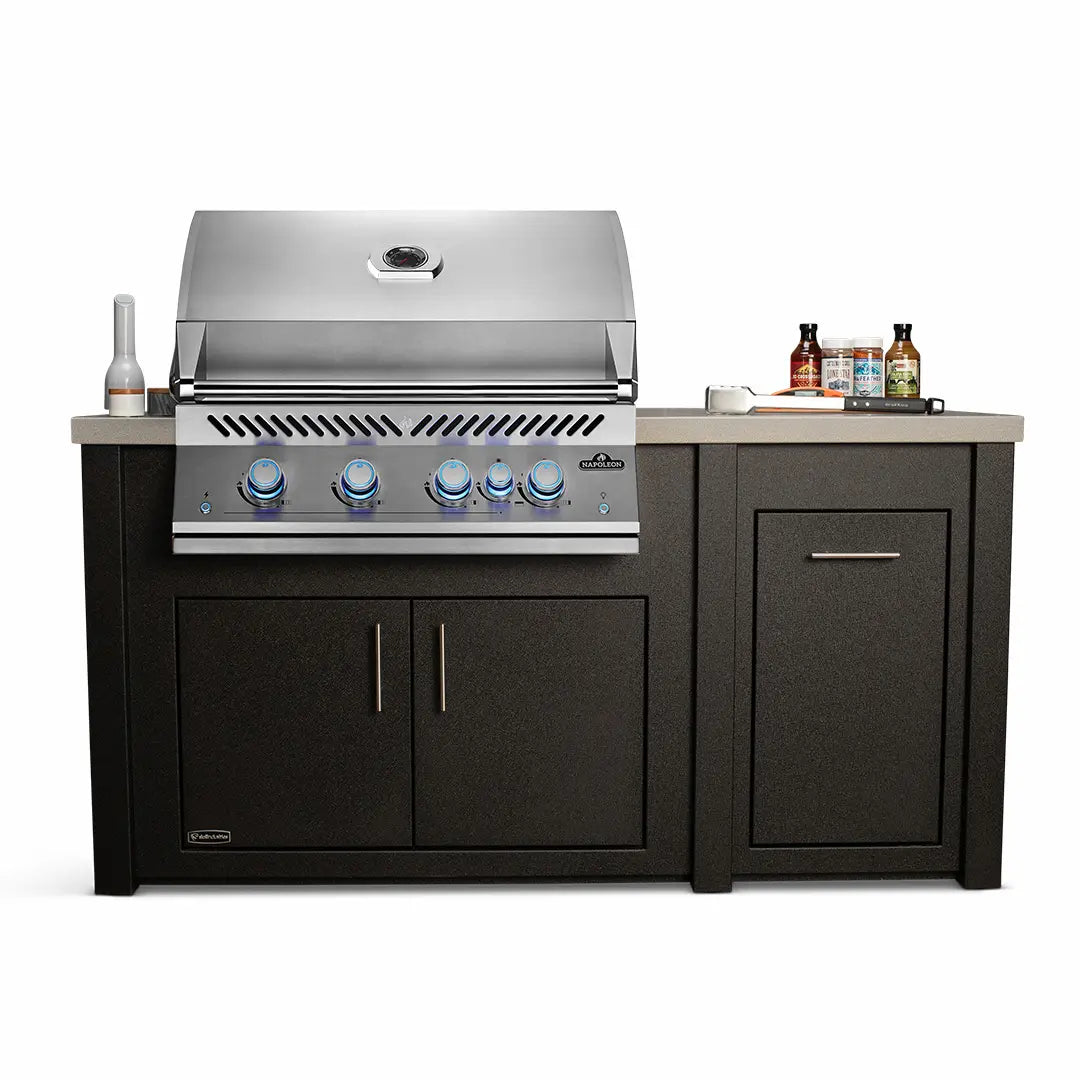 Stoll 71 Graphite Outdoor Kitchen Island with Granite Top and Stainless BBQ Grill