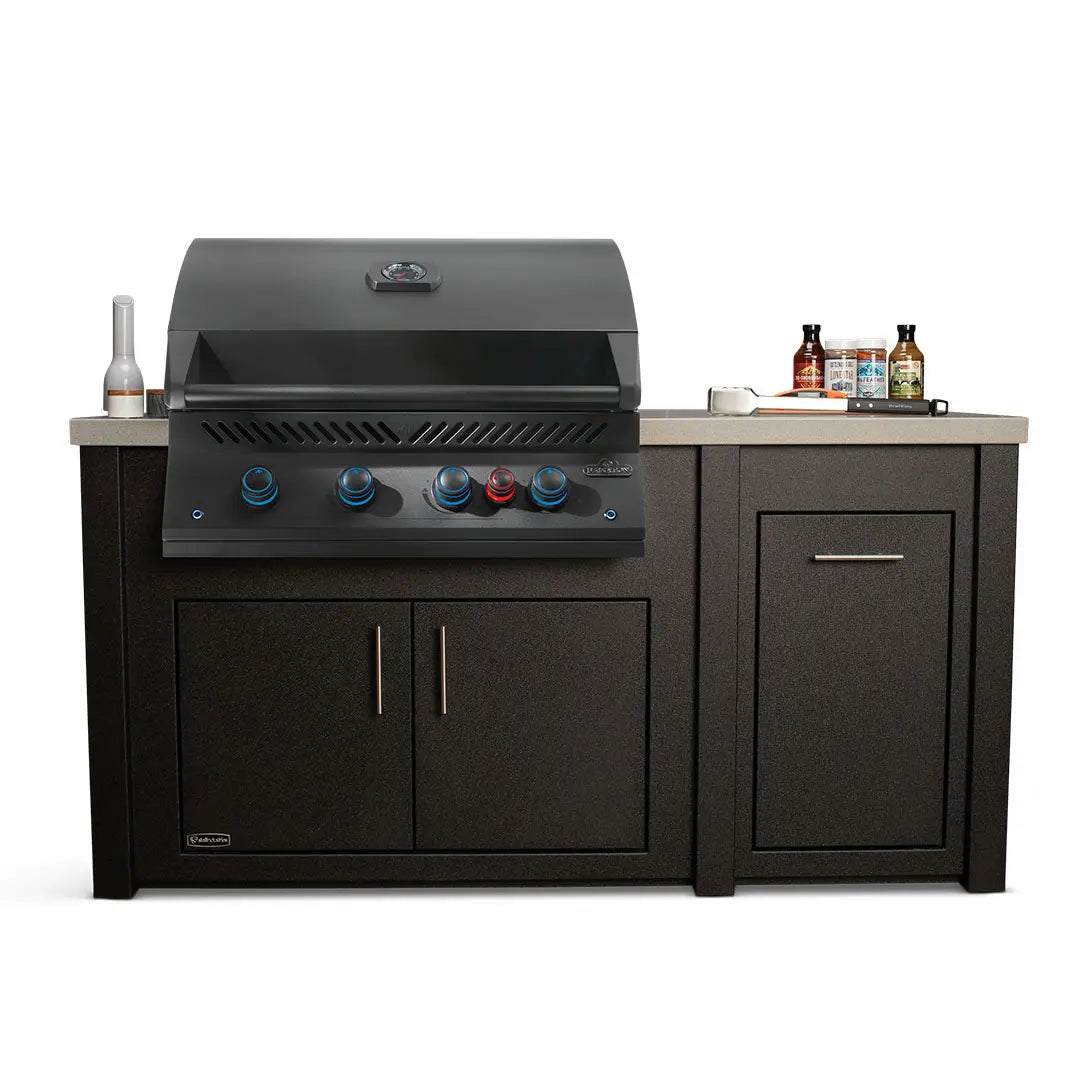 Stoll 71″ Graphite Outdoor Kitchen Island with Granite Top & Napoleon BIG32RB Matte Black BBQ Grill