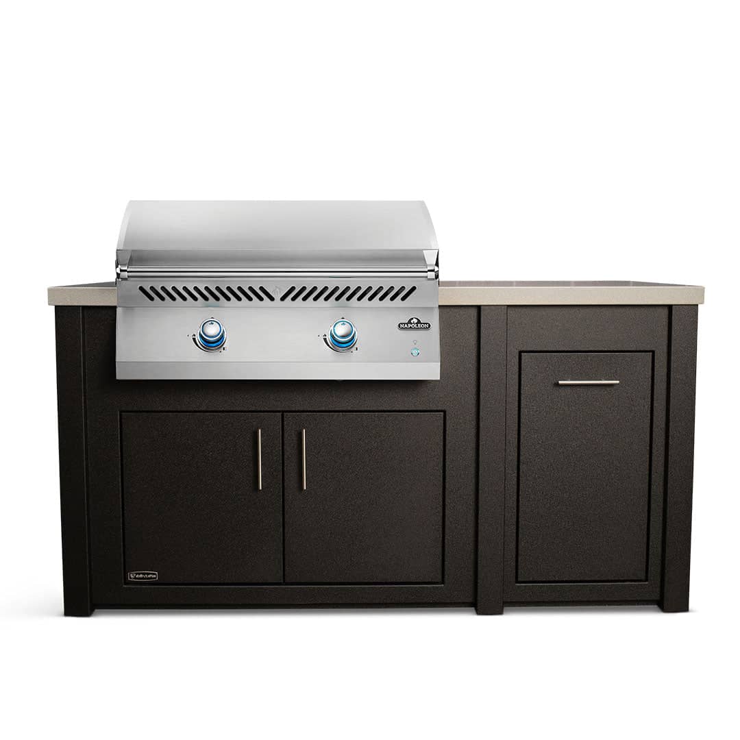 Stoll 71 Grill Island with Napoleon BIG32FT Griddle — Graphite Cabinet. Concrete Style Countertop