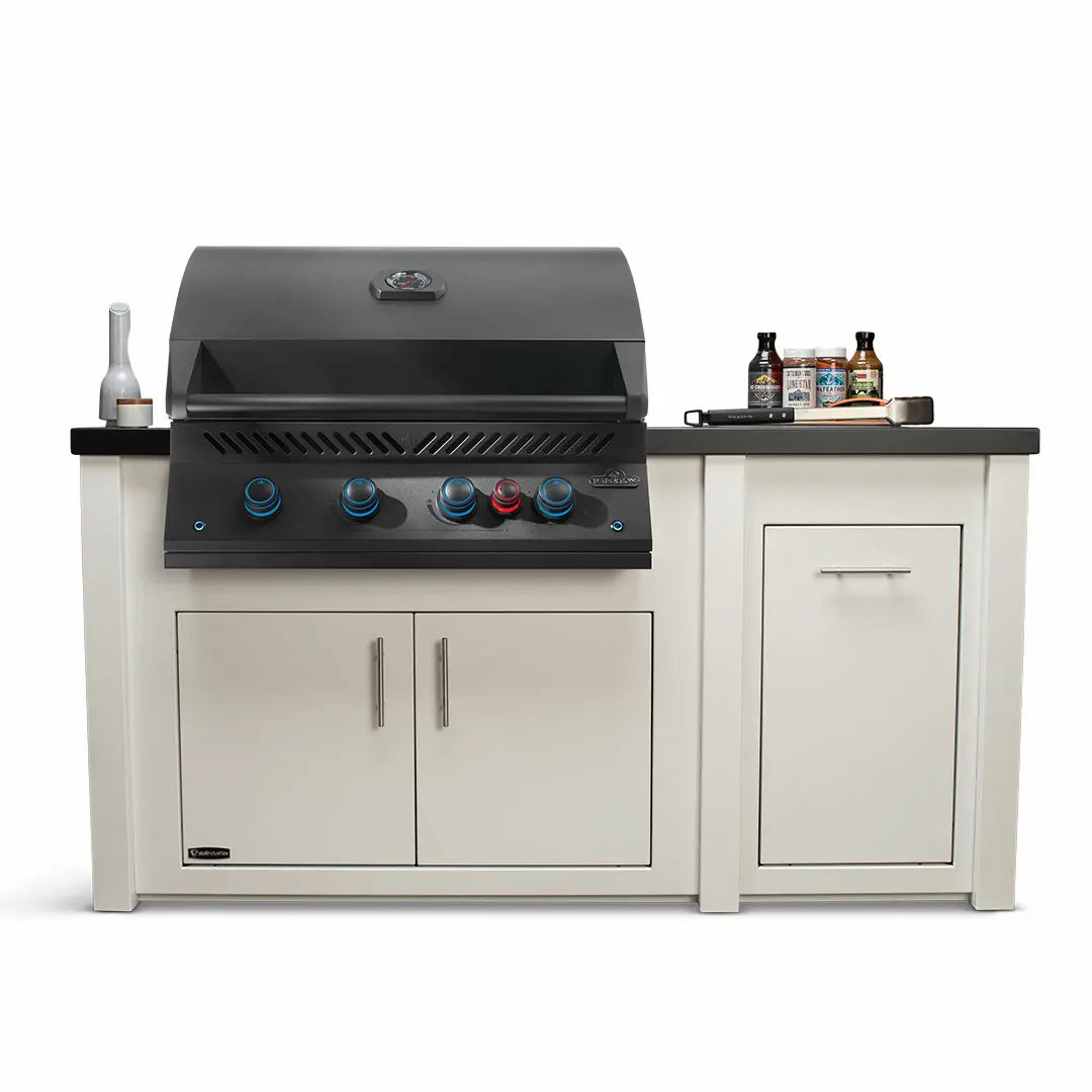 Stoll 71 Grill Island with Napoleon BIG32RB BBQ Grill Matte Black - White Cabinet with Darkened Iron Countertop