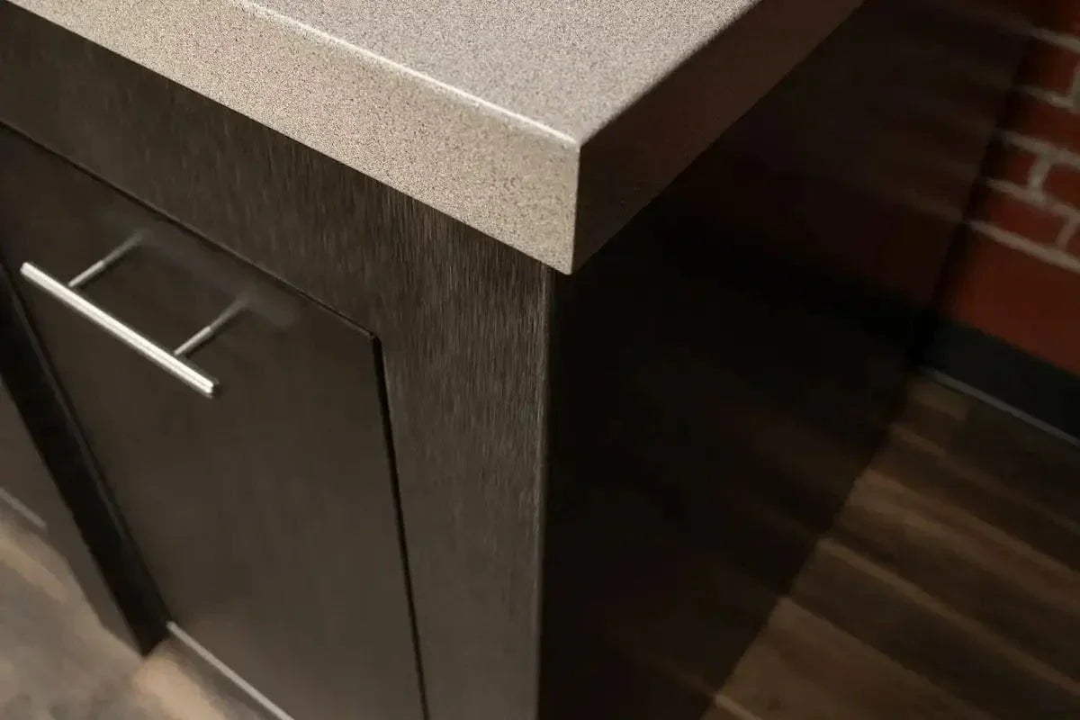 Stoll 71″ Outdoor Kitchen Island with Granite Top & Napoleon BIG32RB Matte Black BBQ Grill - Brushed Black Cabinet with Granite Style Top - Image 2