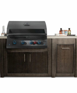 Stoll 71″ Outdoor Kitchen Island with Granite Top & Napoleon BIG32RB Matte Black BBQ Grill - Brushed Black Cabinet with Granite Style Top