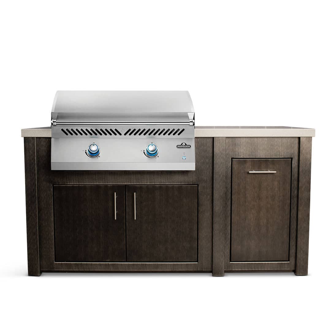 Stoll 71 Grill Island with Napoleon BIG32FT Griddle — Brushed Black with Granite Style Top