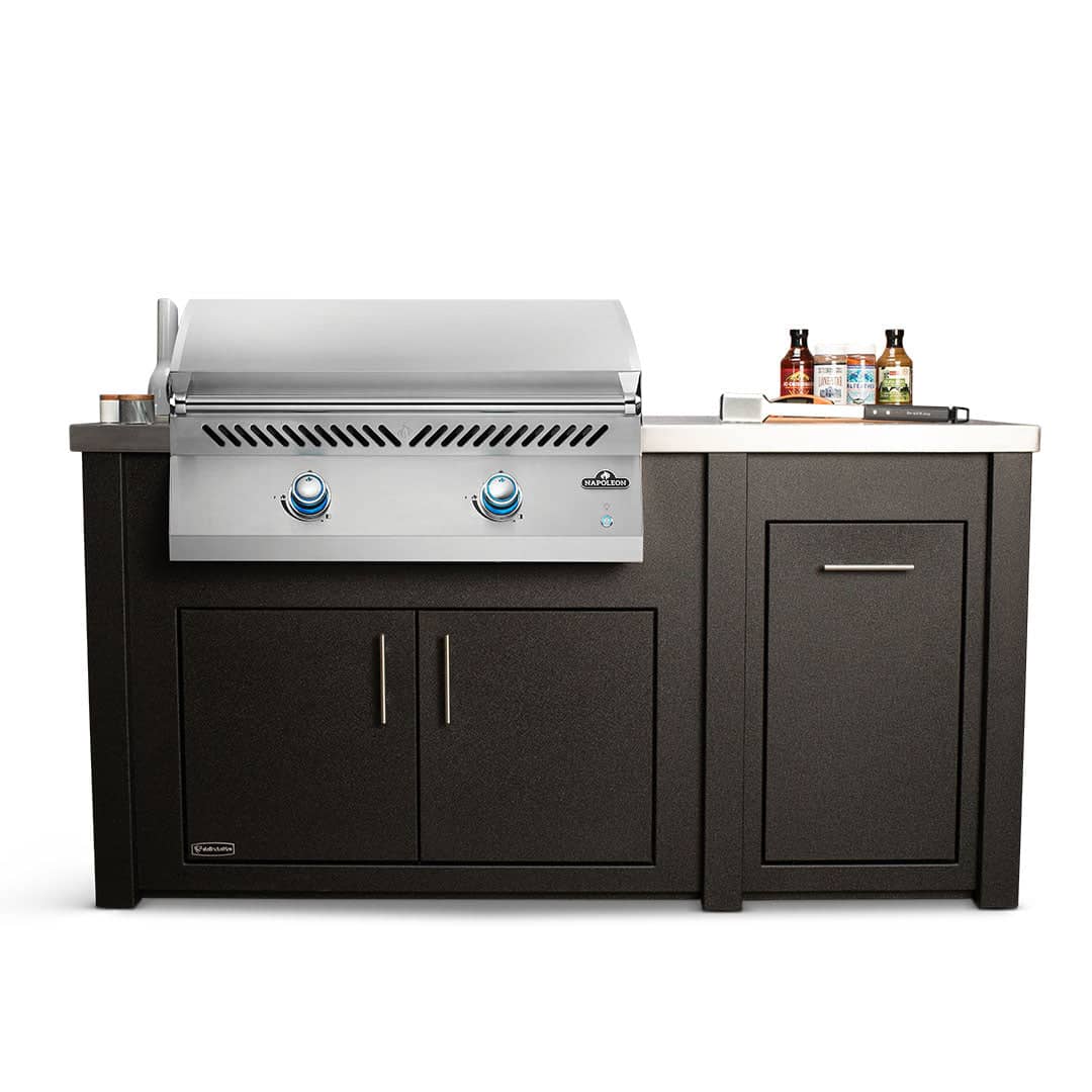 Stoll 71 Grill Island with Napoleon BIG32FT Griddle — Graphite Cabinet. Stainless Countertop
