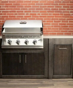 Stoll 71 Pre-Assembled Outdoor Kitchen Island + Napoleon BI32 Prestige Grill Head. Brushed Black with Granite Style Top