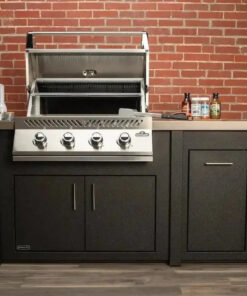 Stoll 71 Pre-Assembled Outdoor Kitchen Island + Napoleon BI32 Prestige Grill Head. Graphite with Concrete Style Top