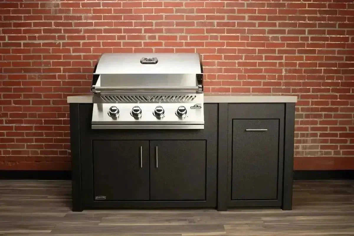 Stoll 71 Pre-Assembled Outdoor Kitchen Island + Napoleon BI32 Prestige Grill Head. Graphite with Granite Style Top