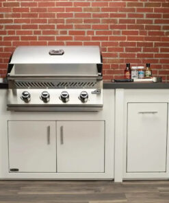 Stoll 71 Pre-Assembled Outdoor Kitchen Island + Napoleon BI32 Prestige Grill Head. White Cabinet with Darkened Iron Top