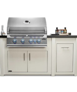 Stoll 71″ White Kitchen Island with Darkened Iron Top & Napoleon Stainless BBQ Grill