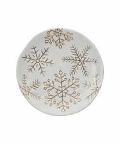 Stoneware Plate with Gold Electroplated Snowflakes