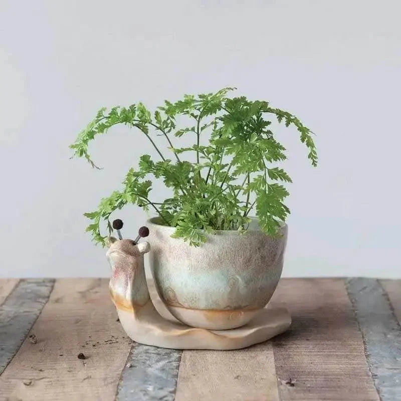 Stoneware Snail Planter - Image 2